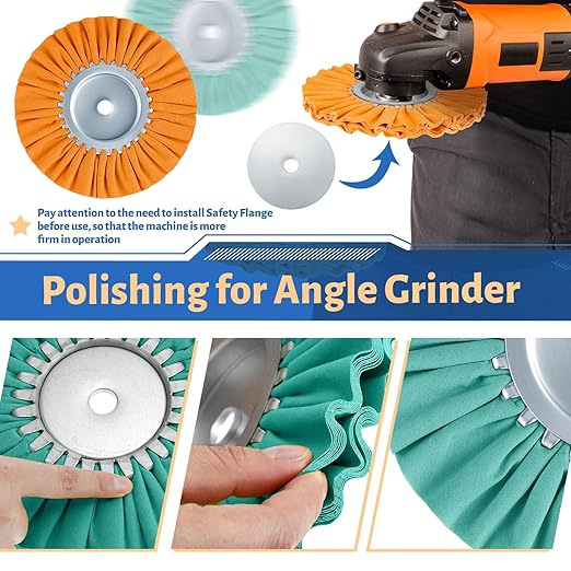 Amylove 8 Inch Airway Buffing Wheels Aluminum Wheel Polishing Kit in Diameter 5/8 Inch Arbor Hole, Polishing Compound and Metal Polish Kit for Angle Grinder(Fresh Color,6 Pcs)