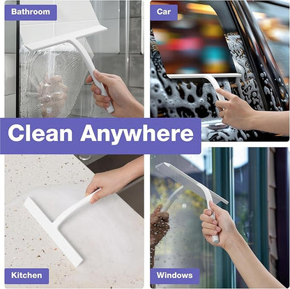 Kincmax All-Purpose Shower Squeegee - Stainless Steel Silicone Bath Squeegee - Window Shower Door Squeegee for Shower Glass Doors with Hook - Bathroom Shower Kitchen - Medium White