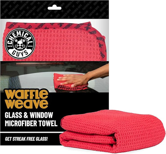 Chemical Guys Waffle Weave Red Microfiber Drying Towel - 24" x 16", 70/30 Blend Microfiber Towel with Silk Edging for Scratch-Free Car Drying, Ultra Absorbent and Safe for All Surfaces