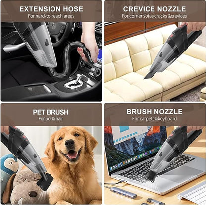 Tradetop Handheld Vacuum Cleaner, Cordless Vacuum Cleaner, 6.5KPA Super Powerful Suction Cleaner, Rechargeable Portable Hand Vacuum,with LED, HEPA Filter, for Home & Pet Hair (Black)