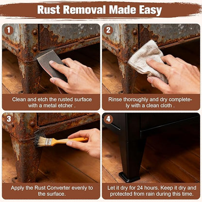 2-in-1 Rust Converter & Metal Primer - 1-Step Rust Stopper, Anti-Rust Coating & Corrosion Inhibitor, Paint Over Rusted/Clean Metal Without Sanding, Heat Resistant (350°F/176°C) & UV Protected, for Automotive, Marine, Industrial, Tools, Fences - 35 oz