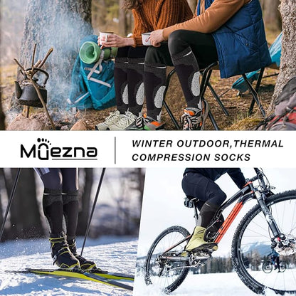 Merino Wool Ski Socks 2 Pairs for Mens Womens Knee High Thermal Snowboarding Socks for Cold Weather