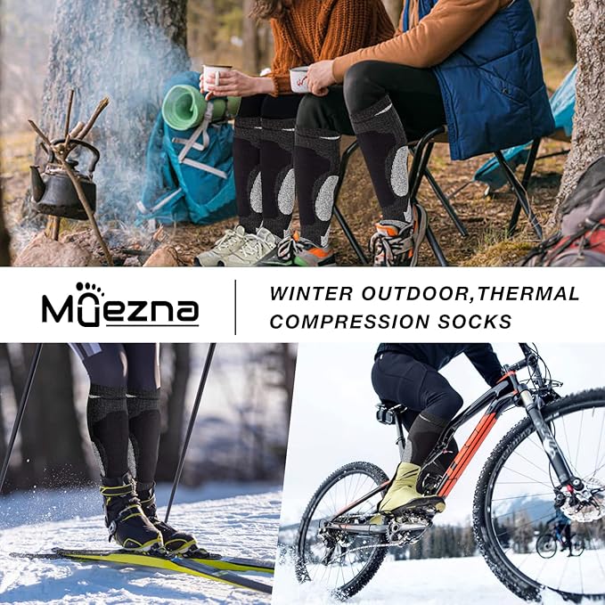 Merino Wool Ski Socks 2 Pairs for Mens Womens Knee High Thermal Snowboarding Socks for Cold Weather