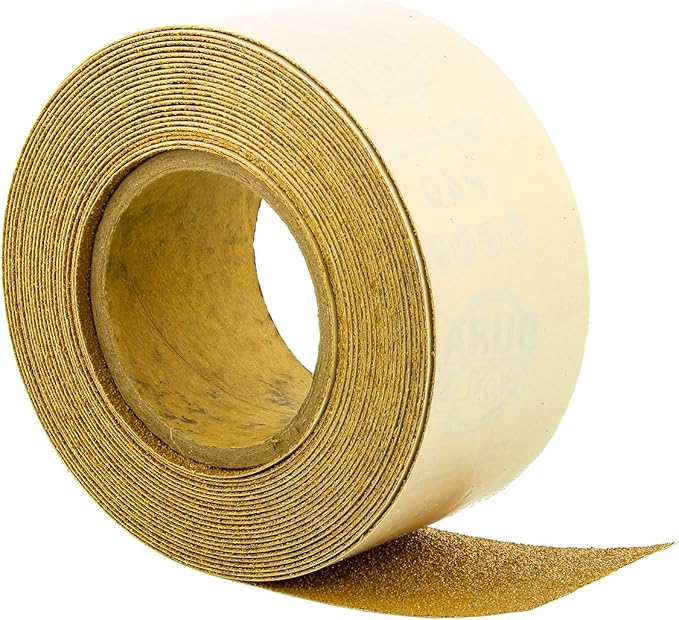 Dura-Gold Premium Gold 40 Grit PSA Longboard Sandpaper, 10 Yard Roll, 2-3/4" Wide, Self Adhesive Stickyback, Woodworking & Automotive Sandpaper Roll, Air File Sand Paper, Auto Sanding Blocks