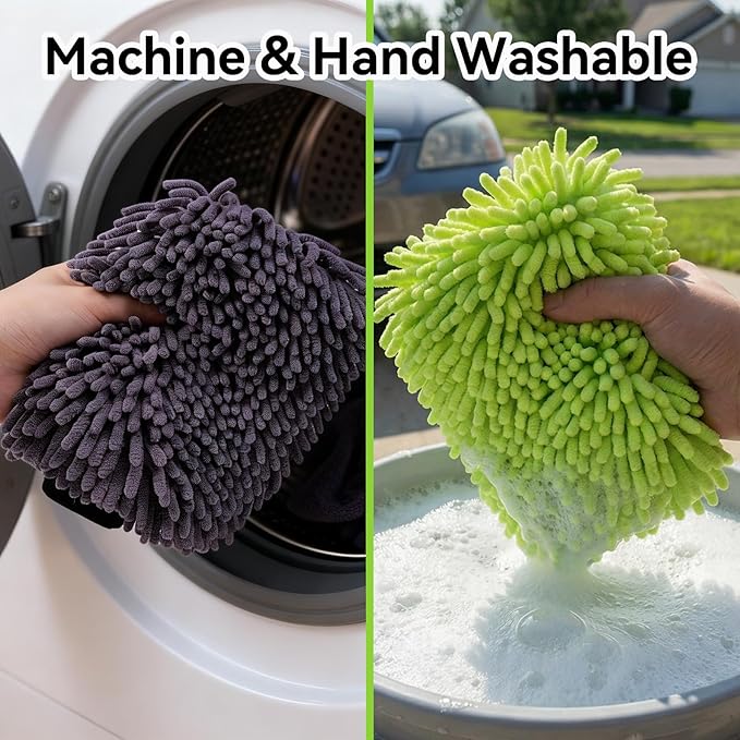 SZTCECDM 4Pack Large Microfiber Car Wash Mitts, Ultra Absorbent & Lint-Free Wash Mitts for Car Washing, SUVs, Motorcycles & Household Cleaning - Car Wash Accessories Kit, Green