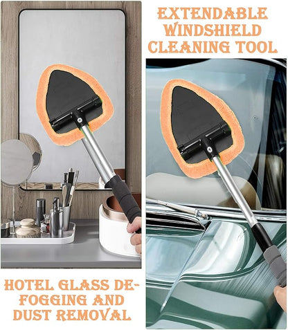 Windshield Cleaning Tool with Reusable Microfiber Pads Glass Wiper Kit, Extendable Handle Car Window Cleaner (1, Orange)