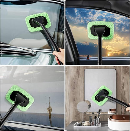 Frienda 2 Set Windshield Cleaner Tool Inside Car Windshield Cleaning Wand Auto Window Cleaner with Detachable Handle, 8 Reusable Microfiber Pads and 2 Spray Bottles for Car Interior(Green)
