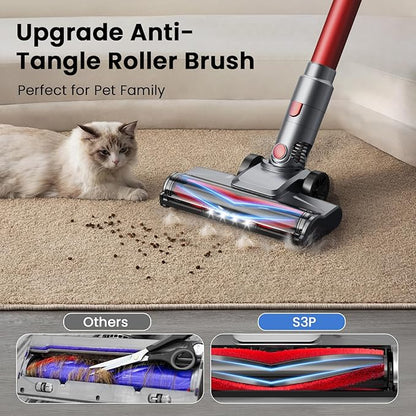 UML0 S3P Cordless Vacuum Cleaner, 45kPa Powerful Suction Vacuum Cleaners for Home, 55-Min Runtime Rechargeable Stick Vacuum, Self-Standing, for Pet Hair Carpet Hard Floor, LED Display