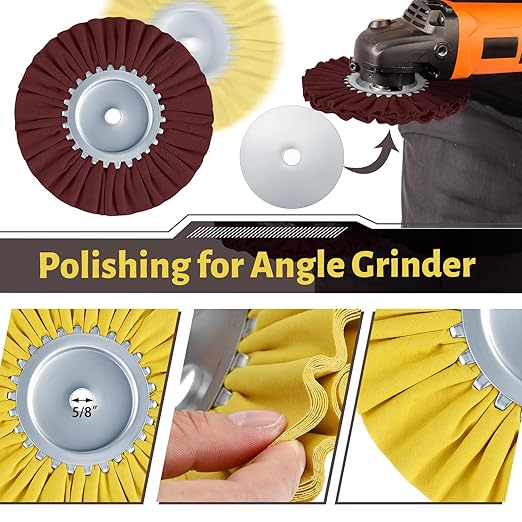 Amylove 8 Inch Airway Buffing Wheels Aluminum Wheel Polishing Kit in Diameter 5/8 Inch Arbor Hole, Polishing Compound and Metal Polish Kit for Angle Grinder(Mixed Color,8 Pcs)