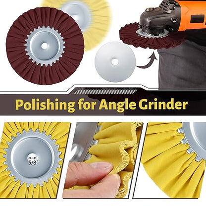 Amylove 8 Inch Airway Buffing Wheels Aluminum Wheel Polishing Kit in Diameter 5/8 Inch Arbor Hole, Polishing Compound and Metal Polish Kit for Angle Grinder(Mixed Color,8 Pcs)