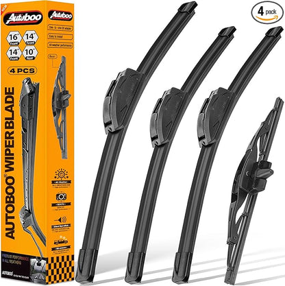 AUTOBOO 16"+14"+14" Windshield Wipers with 10" Rear Wiper Blade Replacement for Toyota FJ Cruiser 2014 2013 2012 2011 2010 2009 2008 2007-Original Factory Quality (Pack of 4)