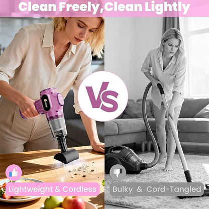 BELIBUY Women-Friendly Cordless Pink Car Vacuum Cleaner – 15000Pa Portable Mini Handheld Vacuum Cleaner, Effortlessly Handles Car,Office,Home & Pet Cleaning