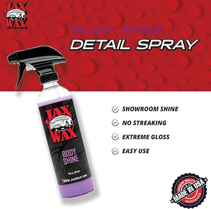Jax Wax Body Shine Detailer - Spray Car Wax, Removes Water Spots and Dirt, Formulated with Natural Oil and Waxes for Superior Protection and Shiny Look, Use on Car, Boat and Motorcycle, 16 Oz