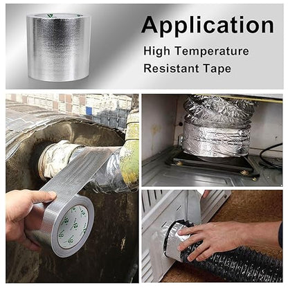 BOMEI PACK Adhesive Aluminum Foil Heat Shield Tape Barrier 4in x 66ft, Fiberglass Thermal Insulation Reflective Material High Temp