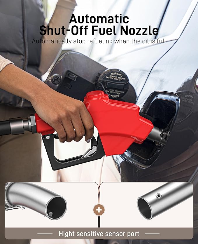 Automatic Fuel Nozzle, Auto Shut-Off Fuel Nozzle, High Spout Car Fuel Filling Nozzle Used for Diesel Petrol Gasoline Kerosene (1pack Red, 1'' NPT)