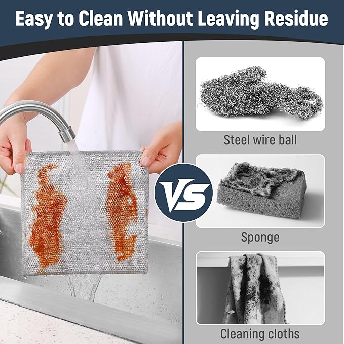3 Layers Non Scratch Wire Dish Cleaning Supplies 45PCS - Wire Dishwashing Rag Home Essentials-Reusable Steel Wool Scrubber Washcloths,Kitchen Towels and Dishcloths Set for Pans Sinks & Cookware