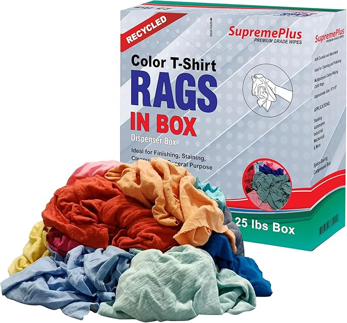 Recycled Color Knit Cleaning Rags (25 lbs. Compressed Box) – Shop Cloths Bulk for Workshops, Mechanics, Painters, and Home Use, Multipurpose Cotton T-Shirt Rags