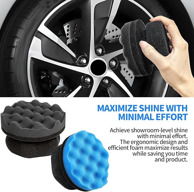 2 Pack Tire Shine Applicator Pad,Wave Pattern Tire Dressing Applicator Sponge, Car Cleaning Supplies After Car Wash Tire Cleaner,Reusable Foam Pad for All Tire Types & Interior Cleaning