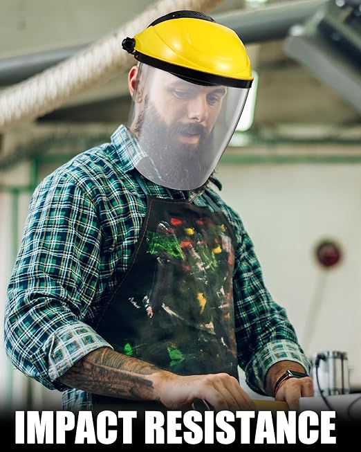 Tellegloww 8 Pack Safety Face Shield for Grinding and Cutting, Full Impact Resistant Face Shield Mask for Work Chemical Woodworking (Yellow)