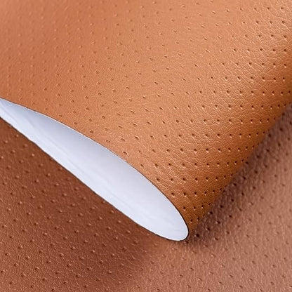 17x79 Self-Adhesive Leather Tape for Car Seat Repair - Breathable Perforated Patch for Couches & Office Chairs | Faux Leather & Vinyl Repair Kit (Light Brown)