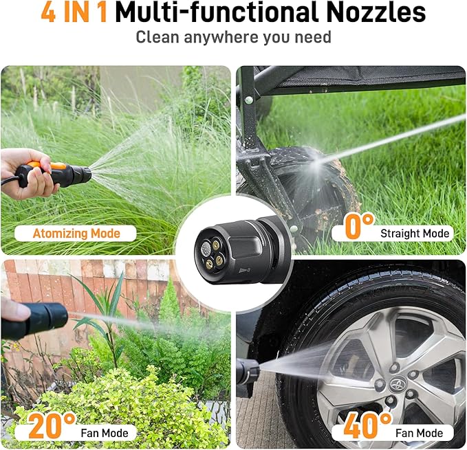 Teslong Portable Electric Pressure Washer with 12L Tank, Foldable Design, 4-in-1 Nozzle, Type-C Charging, 10L Water Storage Bag, Cordless Power Washer for Outdoor Camping, Gardening, and Pet Grooming