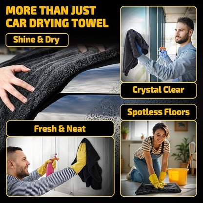 2-Pack 1200 GSM Car Drying Towels – Microfiber Towels for Cars (36" x 24"), Ultra-Absorbent, Streak-Free, Scratch-Free, No Water Spots, Double-Twist Pile & Edgeless Design