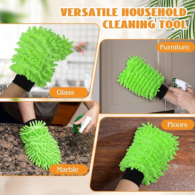50 Pcs Car Wash Mitt Microfiber Chenille Absorbent Detailing Washing Gloves Double Sided Cleaning Supplies for Car Washing and Detailing 9.6" x 7.1", Green