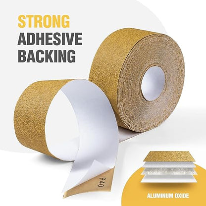 S SATC 40 Grit PSA Longboard Sandpaper 20 Yard Long Continuous Roll, 2-3/4" Wide Self Adhesive Stickyback Sanding Sheets for Automotive, Hand Sanding Blocks,Woodworking, Metal, Plastic