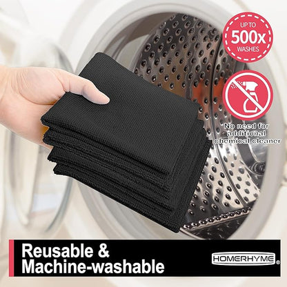 HOMERHYME Microfiber Cleaning Cloth, 12 Pack Black Cleaning Rags,12" X 11" Lint Free Dish Towels Wash Cloths, Reusable Microfiber Towels for Home and Kitchen Bathroom Apartment Cleaning Supplies