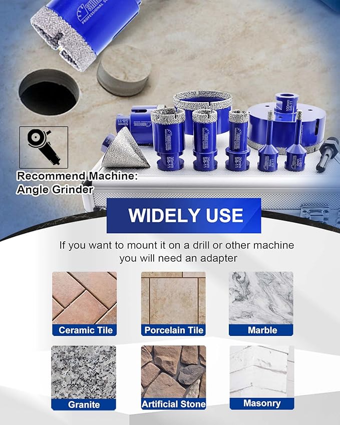 SHDIATOOL Diamond Tile Drill Bits Set,Porcelain Hole Saw, Cutter for Marble Ceramic Granite 10pieces(6/6/20/25/35/50/75/100mm/2 inch)