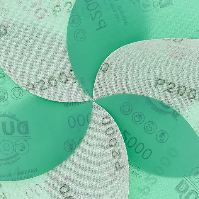 Dura-Gold Premium 5" Green Film Sanding Discs - 2000 Grit (Box of 50) - Hook & Loop Backing Sandpaper Discs for DA Sanders, Finishing Cut Abrasive, Sand Automotive Paint Car Detailing Woodworking Wood