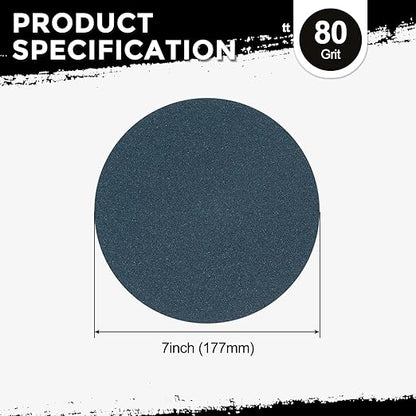 Kozelo 25 Pcs Sanding Discs 7 Inch 80 Grit Hook and Loop Orbital Sandpaper Suitable for Metal Wood Furniture DIY Grinding and Polishing, Blue