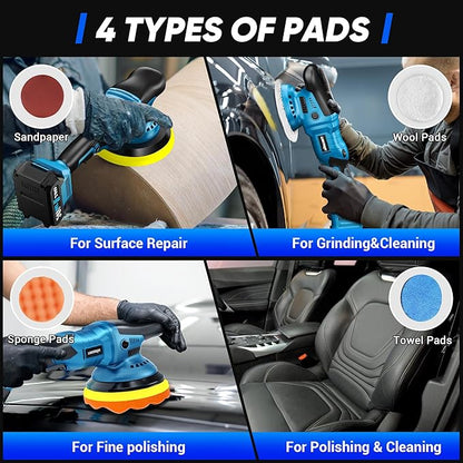 LDHTHOPI Cordless Buffer Polisher with 2×2000mAh Battery, 10000RPM 1600W High Power Car Polishing Kit with 6 Variable Speed, 23PCS Polishing Accessories for Car Polishing Waxing Detailing