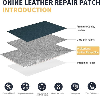 ONine Leather Repair Patch，Leather Repair Tape, 3 x 60 inches Leather Repair Patch for Furniture,Vinyl Repair kit，Leather Couch Patch，for Sofas, Furniture(Turquoise Blue-Litchi Grain)