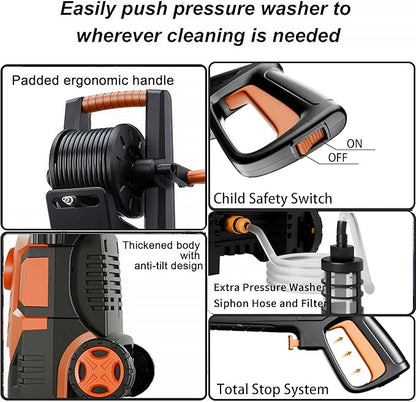 2025New Pressure Washer 4800PSI, 34" Tall, 4 Quick Connect Nozzles,Inlet Hose&Filter&500mlFoam Cannon for Cars/Fences/Driveways/Home Cleaning,Red