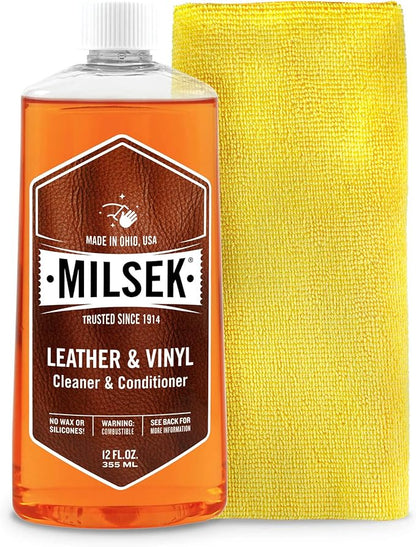 Milsek Vinyl - Leather Cleaner and Conditioner & Microfiber Cleaning Towel, 12-Ounce, LCT-1