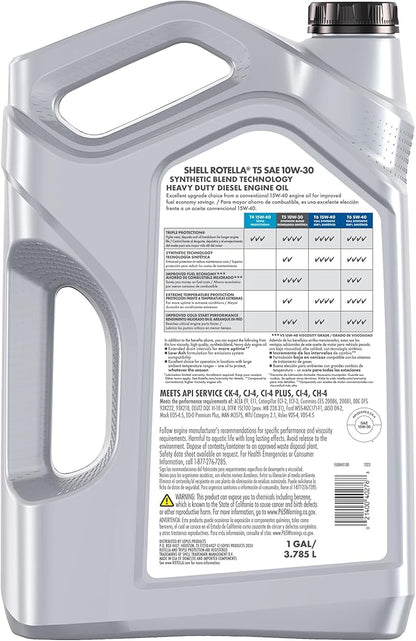 Shell Rotella T5 Synthetic Blend 10W-30 Motor Oil, 1 Gallon (3 Pack)
