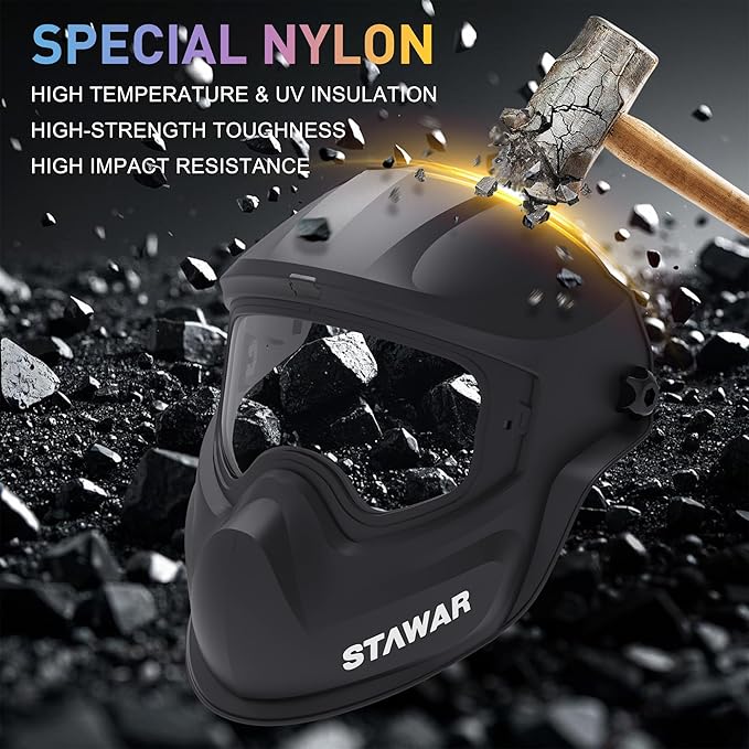 Shine STAWAR Grinding Face Shield, Lightweight Cutting Face Shield with Anti-Fog & Scratch Resistance Lens Face Shield Mask for Grinding, Cutting, Woodworking (DIN 1, Black)