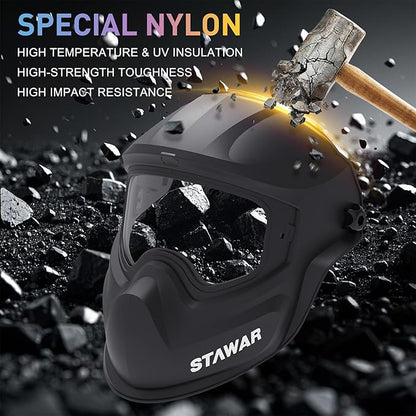 Shine STAWAR Grinding Face Shield, Lightweight Cutting Face Shield with Anti-Fog & Scratch Resistance Lens Face Shield Mask for Grinding, Cutting, Woodworking (DIN 1, Black)
