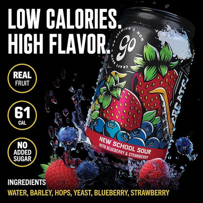 Go Brewing - New School Sour Berry - Non-Alcoholic Craft Beer - Small Batch, Low-Calorie Brew - Blueberry and Strawberry Flavor Profile - Bold & Smooth Finish - Ideal for Any Occasion (12 Oz, 12 Cans)