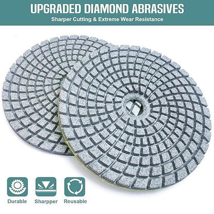 ZYZLE 13 Packs 4 inch Diamond Polishing Pads Kit Wet/Dry with 5/8"-11 Backer Pad Granite Bufffing Sanding Set 50-10000 Grit for Concrete Stone Marble Tile Quartz Rock