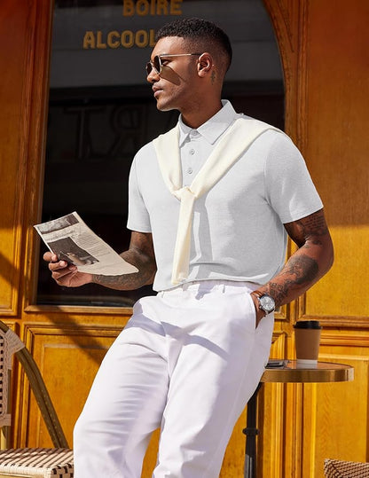 COOFANDY Mens Polo Shirts Short Sleeve Casual Summer Polo Tee Classic Collared Golf Stylish Tops