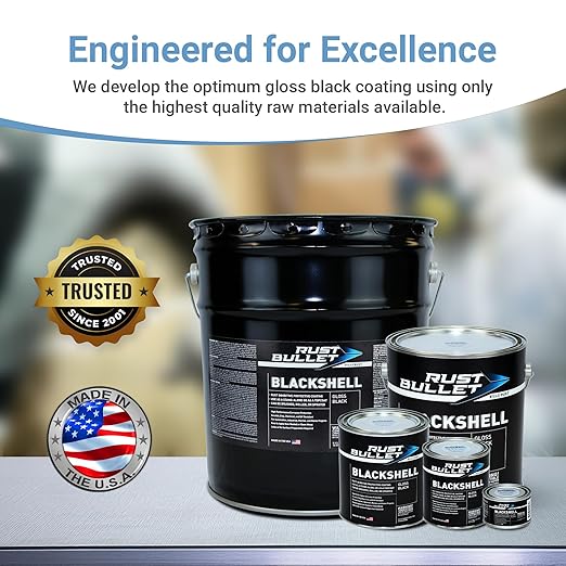 RUST BULLET BlackShell - Gloss Black - 1 Quart - Corrosion Preventive Coating, UV Resistant Rust Proofing Paint, Long-Lasting Metal Protection
