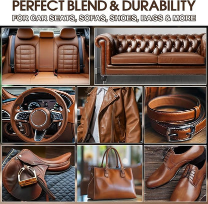 Brown Leather & Vinyl Repair Kit for Furniture, Car Seats, Couch, Purse - Fix Scratches, Tears, Fading on Genuine, Faux, Artificial Leather - Super Easy Instructions with Color Mixing Guide