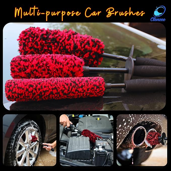 Premium Microfiber Wheel Cleaner Brush | Soft Non-Metallic Rim Cleaner Brush with Ergonomic Handle | Durable Wheel Brush for Cleaning Rims & Wheels | Small Size
