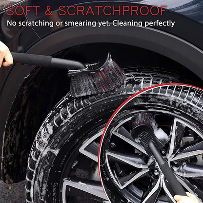 TAKAVU 17.5" Wheel Tire Body Brush Soft Bristle - Gentle Car Wash Brush Long Handle for Safe Tire Sidewall & Wheel Cleaning - Scratch - Free Automotive Tool