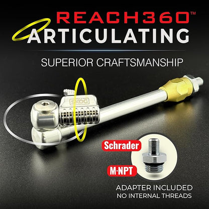 SKÖG Chuck Mates Reach360 Articulating 7-inch Extension for Tire Inflators | 1/4" F-NPT & Schrader Adapter | Dually Trucks RV Bicycle Car Semi