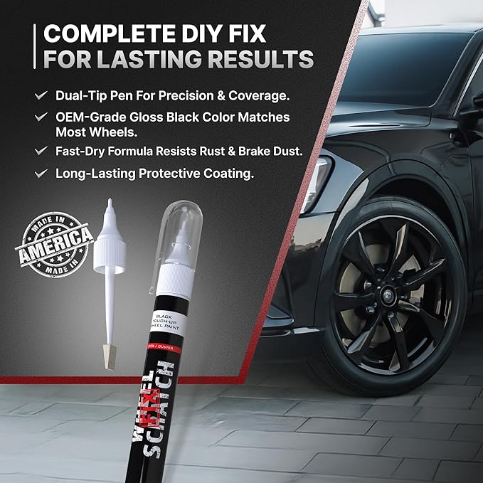 Wheel Scratch Fix® Matte Black Magic Car Scratch Remover Pen - Alloy Wheel Touch Up Paint Pen for Cars, Curb Rash Removal with Fast-Drying & Long-Lasting OEM Finish, Vehicles Rim Repair Paint for Chip (Matte Black (Pen Only))