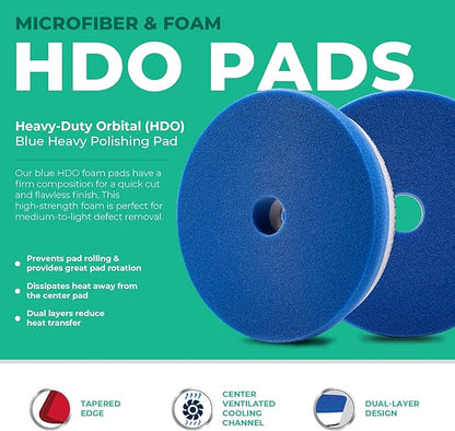 3.5" Lake Country HDO Blue Foam Heavy Polishing Pad (2-Pack) – Premium Heavy Duty Orbital Polishing Pad for Painted Surfaces – Fits 3" Backing Plate