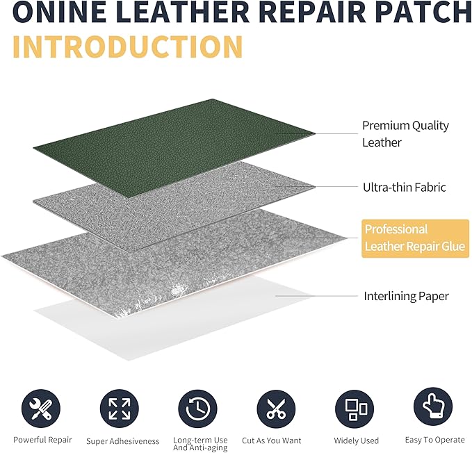 ONine Leather Repair Patch，Leather Repair Tape, 3 x 60 inches Leather Repair Patch for Furniture,Vinyl Repair kit，Leather Couch Patch，for Sofas, Furniture(Blackish Green-Litchi Grain)